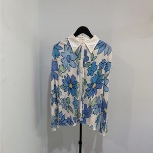 Peppermayo White Satin-Look Top with Blue Trim